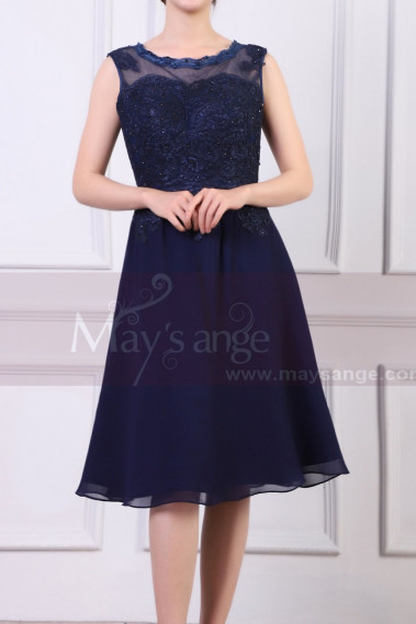 Sleeveless Short Navy Dress For Cocktail With Embroidered And Shiny Top - C925 #1