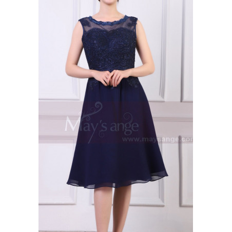 Robe Demoiselle D'Honneur Chic Bleu Marine Courte