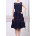 Sleeveless Short Navy Dress For Cocktail With Embroidered And Shiny Top - Ref C925 - 06