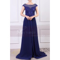 Cap Sleeves Blue Sexy Evening Dress With Slit And Crossed Back - Ref L1977 - 02