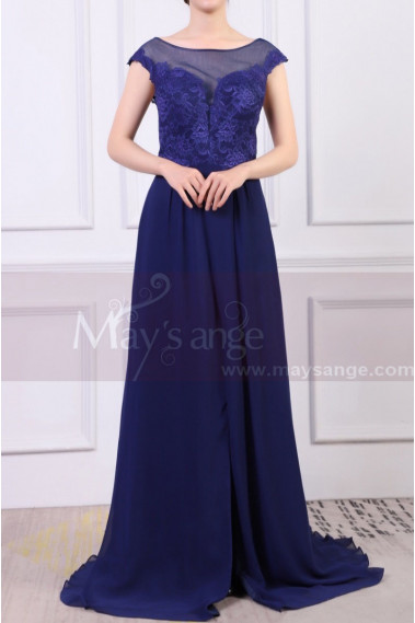 Cap Sleeves Blue Sexy Evening Dress With Slit And Crossed Back - L1977 #1