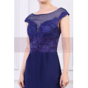 Cap Sleeves Blue Sexy Evening Dress With Slit And Crossed Back - Ref L1977 - 04