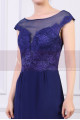 Cap Sleeves Blue Sexy Evening Dress With Slit And Crossed Back - Ref L1977 - 04