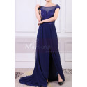 Cap Sleeves Blue Sexy Evening Dress With Slit And Crossed Back - Ref L1977 - 05