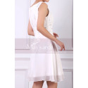 Sleeveless Short White Dress For Cocktails With Glitter Draped Top - Ref C926 - 02