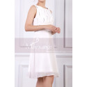 Sleeveless Short White Dress For Cocktails With Glitter Draped Top - Ref C926 - 03
