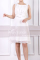 Sleeveless Short White Dress For Cocktails With Glitter Draped Top - Ref C926 - 04