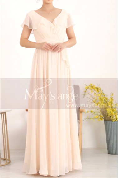 Floor Length Chiffon Yellow Pale Mother Of The Groom Dresses With Sleeves - L1954 #1