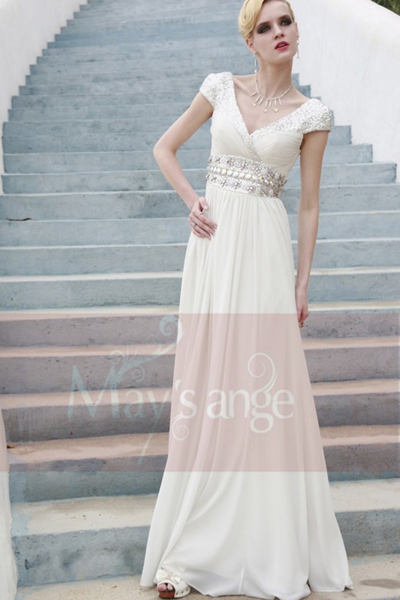 Robe de soirée pour mariage Emeline blanc casse - Ref PR007 - 01