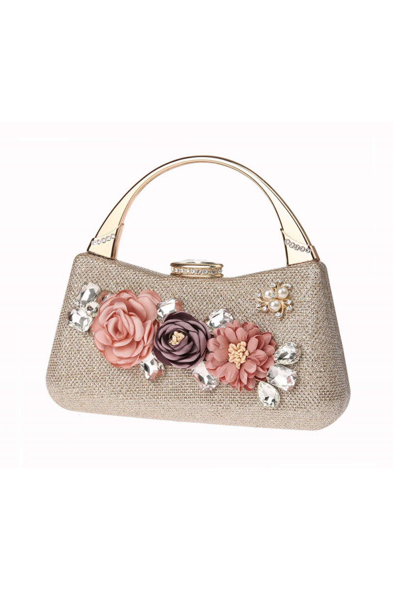 Pochette Fleur Satin Doré 3D