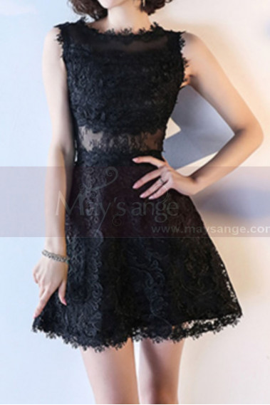 Lace Black Short Semi-Formal Dress With Yoke - C989 #1