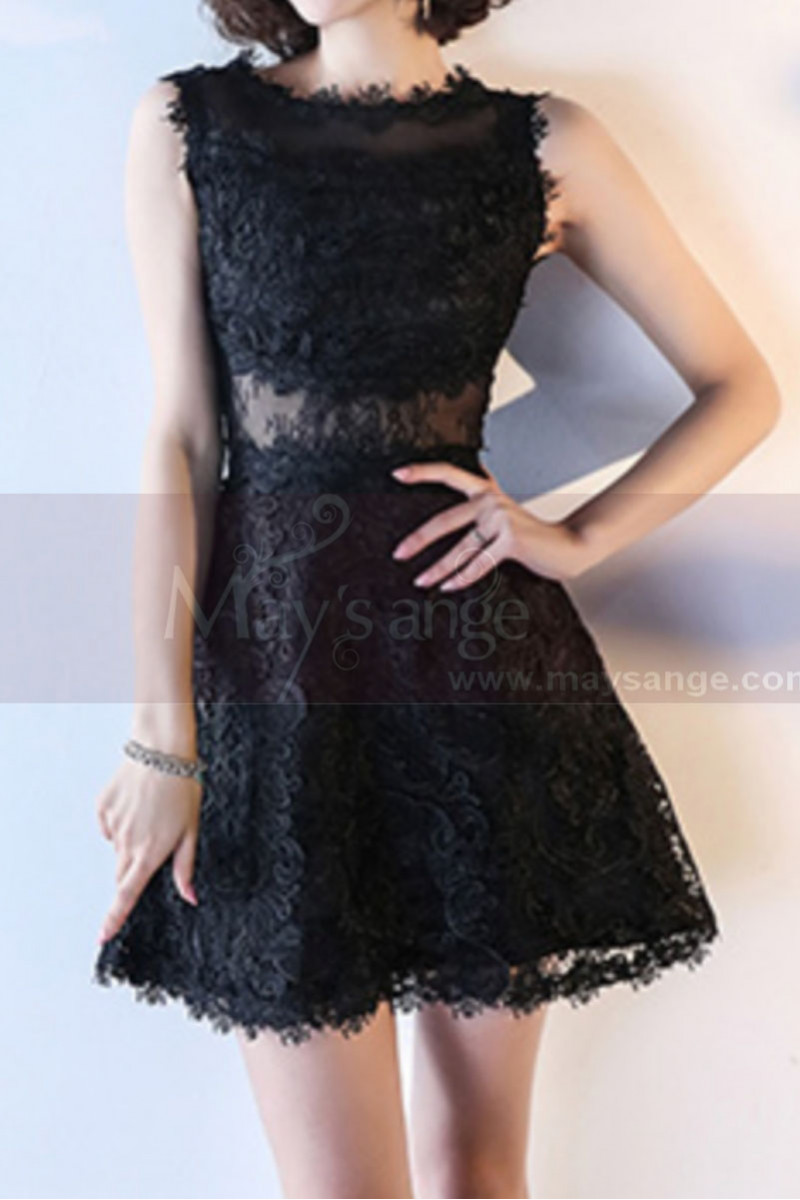 Lace Black Short Semi-Formal Dress With Yoke - Ref C989 - 01