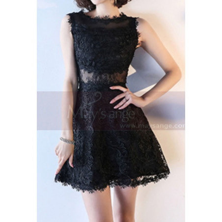 Lace Black Short Semi-Formal Dress With Yoke