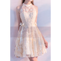 Two Knots Halter Neck Champagne Wedding Guest Dress Embroidered - Ref C990 - 05