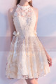 Two Knots Halter Neck Champagne Wedding Guest Dress Embroidered - Ref C990 - 05