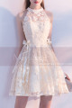 Two Knots Halter Neck Champagne Wedding Guest Dress Embroidered - Ref C990 - 07