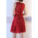 Robe Cocktail Mariage Rouge Framboise A Empiècement Transparent - Ref C991 - 02