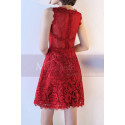 Short Sleeveless Red Lace Evening Dress - Ref C991 - 02