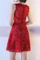 Short Sleeveless Red Lace Evening Dress - Ref C991 - 02