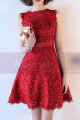 Short Sleeveless Red Lace Evening Dress - Ref C991 - 03