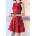 Robe Cocktail Mariage Rouge Framboise A Empiècement Transparent - Ref C991 - 04