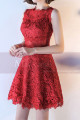 Short Sleeveless Red Lace Evening Dress - Ref C991 - 04