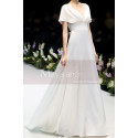 Scalloped V-Neck White Vintage Wedding Dresses With Sleeves - Ref L1989 - 02