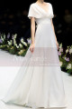 Scalloped V-Neck White Vintage Wedding Dresses With Sleeves - Ref L1989 - 02