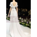 Scalloped V-Neck White Vintage Wedding Dresses With Sleeves - Ref L1989 - 03