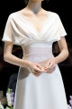 Scalloped V-Neck White Vintage Wedding Dresses With Sleeves - Ref L1989 - 05