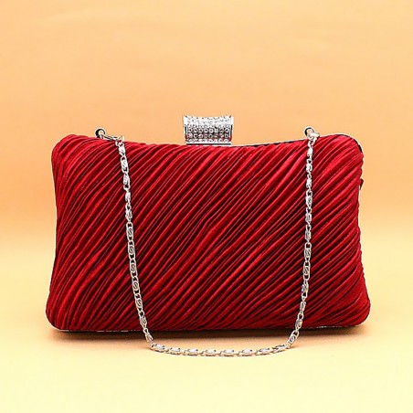 Red fire satin clutch with braided passementerie
