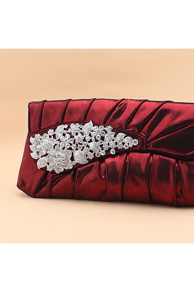Burgundy clutch purse with rhinestone - Ref SAC148 - 01