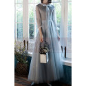 Silver Gray Tulle Vintage Princess Prom Dress With Neck Tie - Ref L1991 - 02