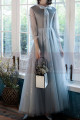 Silver Gray Tulle Vintage Princess Prom Dress With Neck Tie - Ref L1991 - 02