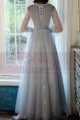 Silver Gray Tulle Vintage Princess Prom Dress With Neck Tie - Ref L1991 - 04