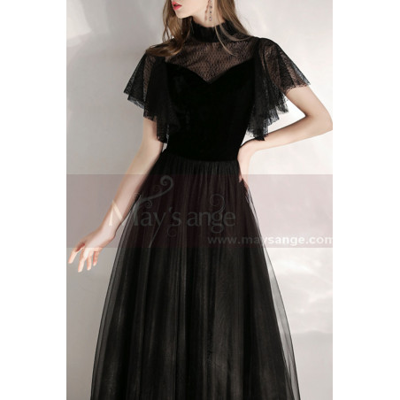 Noire Robe Longue Vintage Haut En Velours Stylé