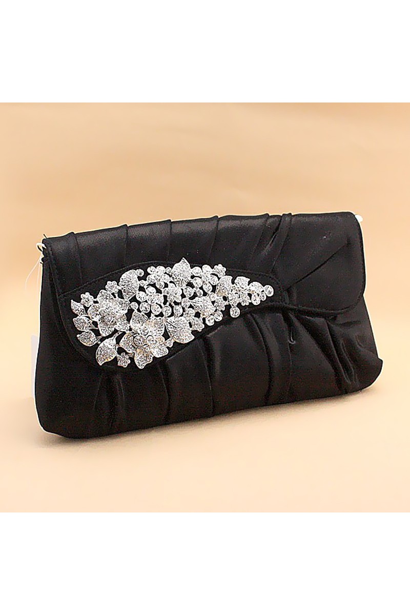 Pochette noire soirée motif blanc - Ref SAC149 - 01