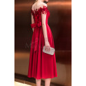 Robe Cocktail Midi Rouge Framboise Chic Haut Transparent Et Dentelle Délicate - Ref C992 - 03