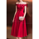 Robe Cocktail Midi Rouge Framboise Chic Haut Transparent Et Dentelle Délicate - Ref C992 - 06