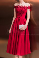 Robe Cocktail Midi Rouge Framboise Chic Haut Transparent Et Dentelle Délicate - Ref C992 - 06