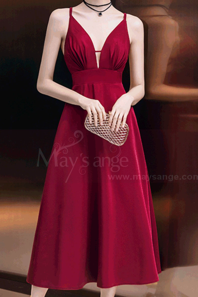 Burgundy Corset Open Back Sexy Prom Dress - Ref C993 - 01