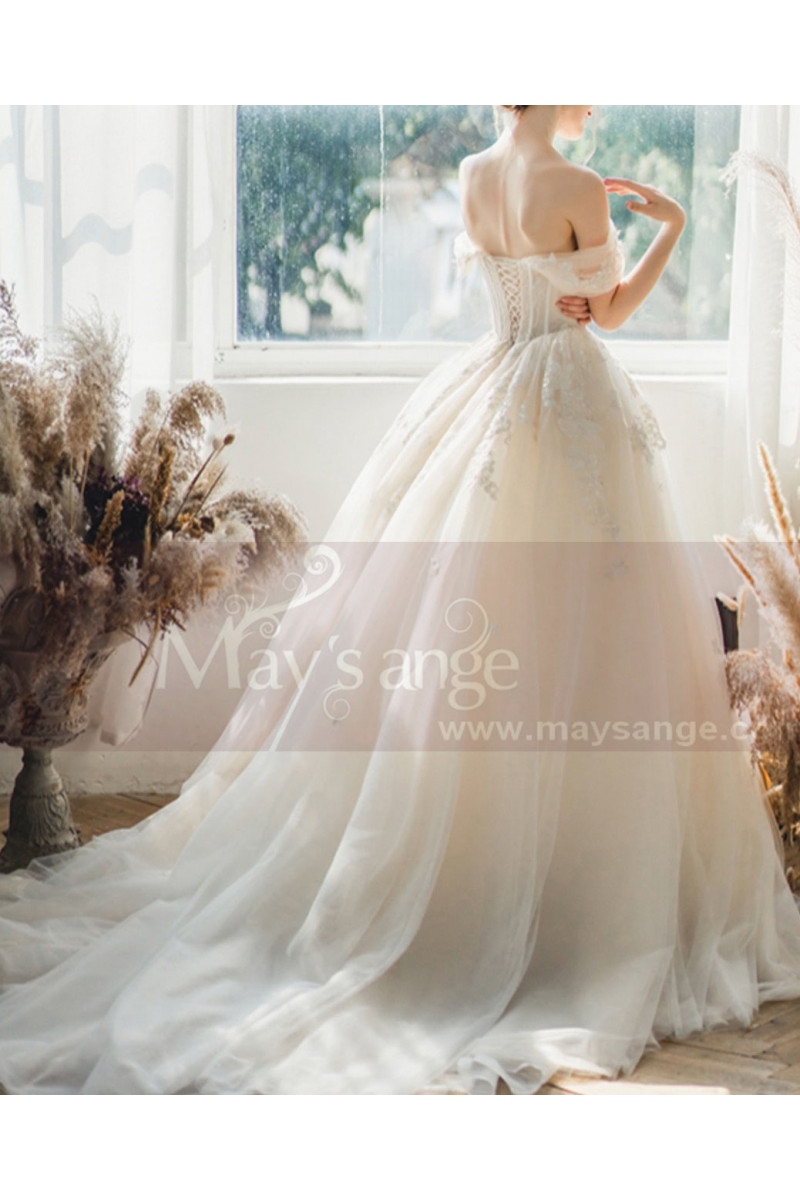 Ivory Detachable Off the Shoulder Corset Tulle Wedding Dress