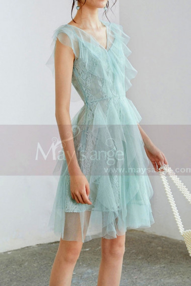 Short Mint Green Party Dress In Ruffles - C994 #1