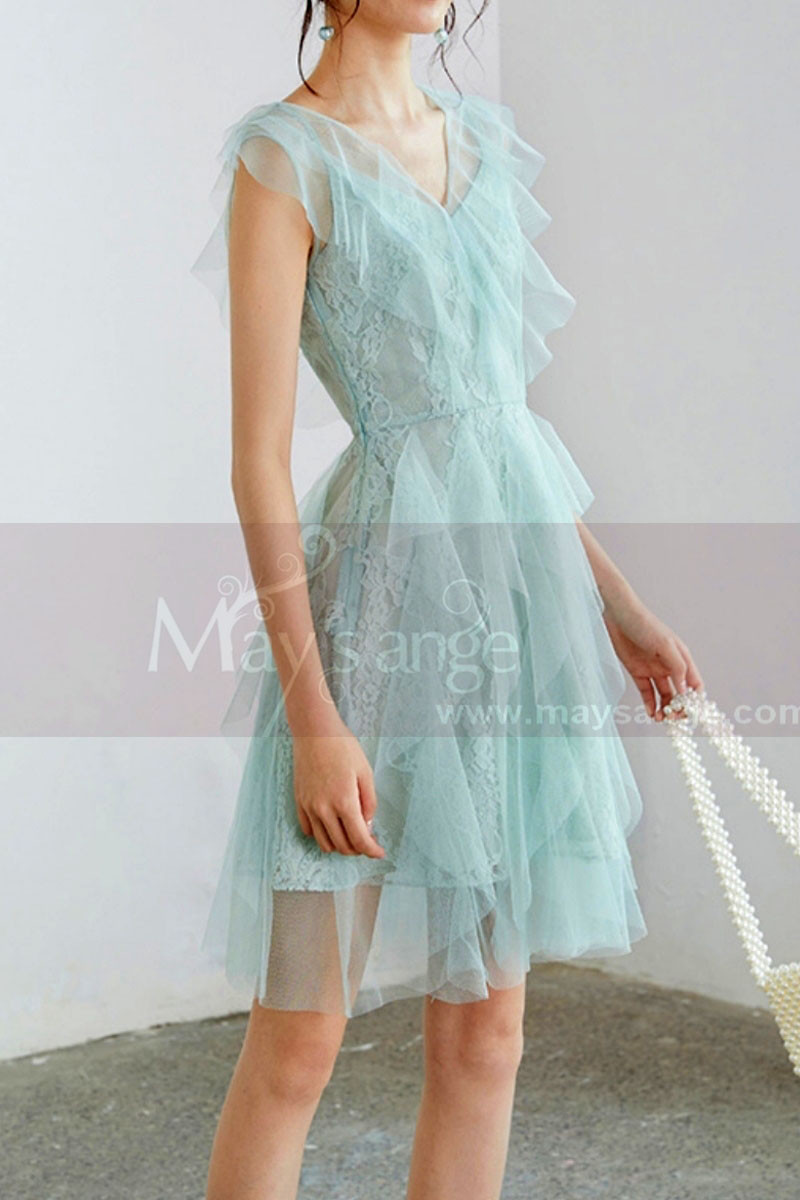 Short Mint Green Party Dress In Ruffles - Ref C994 - 01