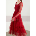 Robe Rouge Fête Bohème Manches Longues Transparentes Ajourées - Ref C1922 - 02