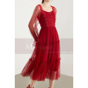 Robe Rouge Fête Bohème Manches Longues Transparentes Ajourées - Ref C1922 - 03