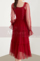 Robe Rouge Fête Bohème Manches Longues Transparentes Ajourées - Ref C1922 - 04