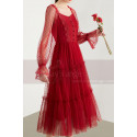 Robe Rouge Fête Bohème Manches Longues Transparentes Ajourées - Ref C1922 - 05