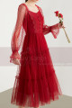 Robe Rouge Fête Bohème Manches Longues Transparentes Ajourées - Ref C1922 - 05