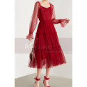 Robe Rouge Fête Bohème Manches Longues Transparentes Ajourées - Ref C1922 - 06
